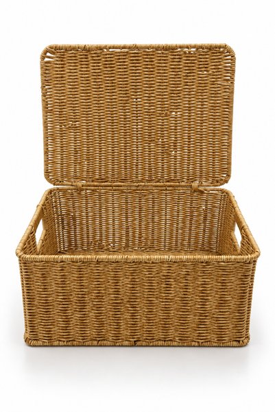 NATUREL DEKOR Rattan Look Rectangular Large Storage Box and Organizer with Handle and Lid 29X39X19 cm - Bohemian