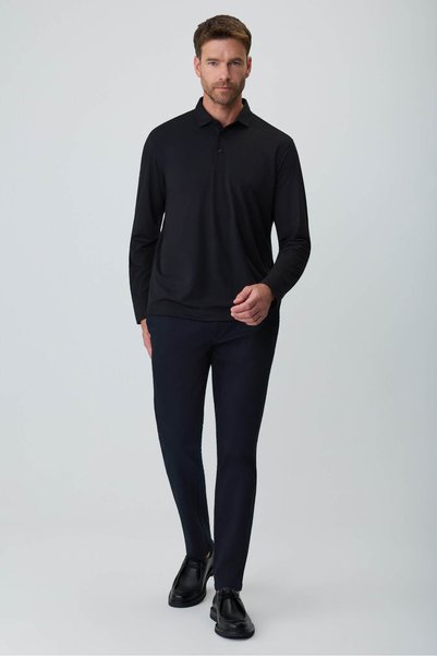 Morven Erkek Siyah Polo Yaka Rayon Sweatshirt