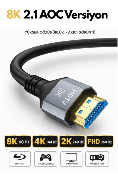 Sarftech 8K 10 Metre AOC Versiyon 2.1 48Gbps Fiber Optik Yeni Nesil HDTV Görü...
