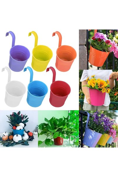Generic NW 6 Pack Hanging Flower Pots, Metal Iron Plant Pots with Detachable ...