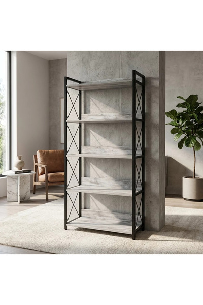 Generic Wooden and Metal Modern Design Shelf Cabinet - Gray - 60X28X147Cm