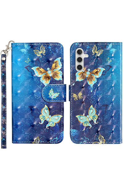 XGSM Husă flip Samsung Galaxy A35 5G, tip portofel, cu fluturi albaștri