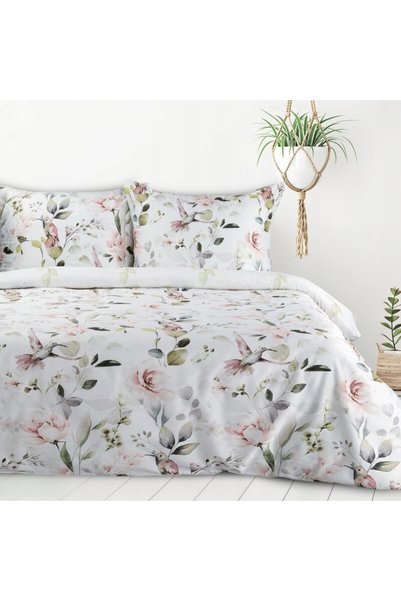 Eurofirany Set de lenjerie de pat 140x200 cu flori, reversibil, pentru pilotă...