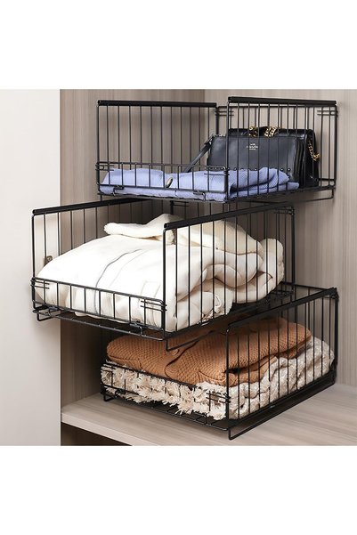 Generic 3 Pack Sliding Closet Organizers, Metal Stackable Drawer Storage Shel...