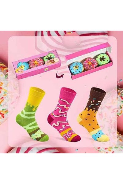 Tazweeq Fun Macaron Donut Socks, Unique and Adorable Cotton Socks, The Perfect Birthday Gift (3 Pair
