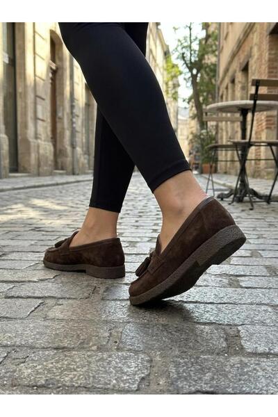 Diva Ayakkabı Brown Suede Leather Tasseled Women's Casual Shoes