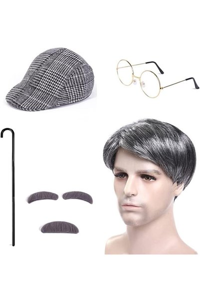 Generic زي الرجل العجوز للأطفال، 6 قطع من زي الرجل العجوز، شعر مستعار للرجل ا...