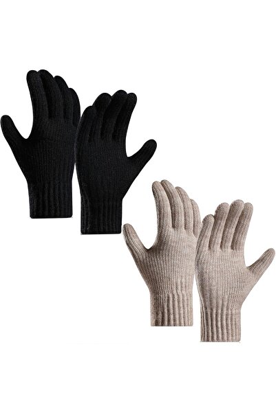 Generic 2 Pairs Winter Gloves for Women, Touch Screen Dual-Layer Cashmere Ela...