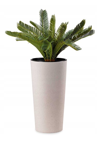 HowHomely Ghiveci înalt cu textură Urbanika Wood, alb, h57 cm + INSERȚIE