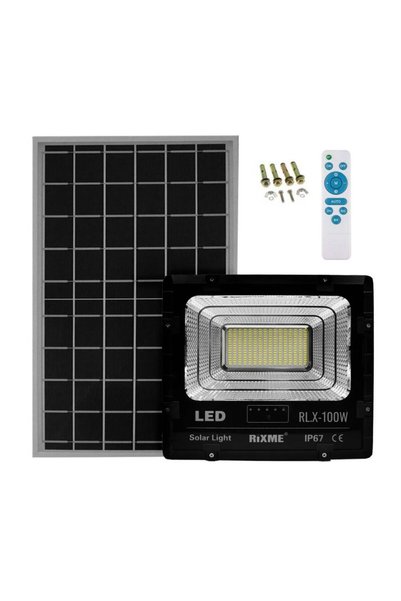 OEM Led Αδιάβροχος Ηλιακός Προβολέας 100W με Πάνελ και Τηλεχειριστήριο Rixme ...
