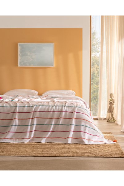 Madame Coco Selune Single Cotton Bedspread - Orange/Fuchsia