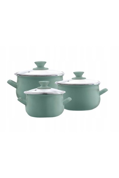 Emalia Olkusz Set de vase emailate, 6 piese, verde salvie