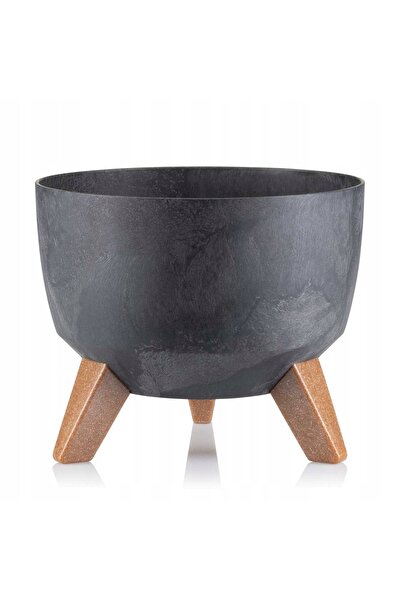 HowHomely Ghiveci pe picioare, tip bol, negru, din beton, modern, pentru flor...