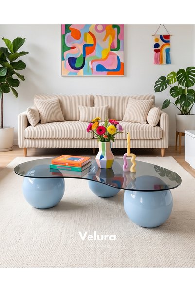 Velura Home & Living Küre Orta Sehpa - Açık Mavi - Fasulye Füme