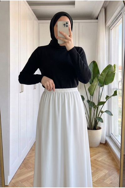 Kirazca Butik Women's Black and White Two-Piece Long Underdress Skirt Set 83 cm