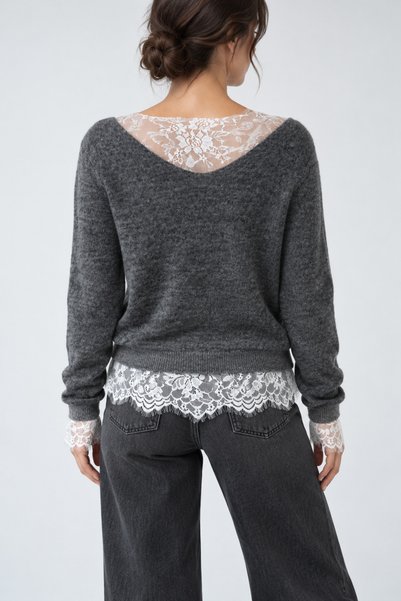 Lupies Women's Wool Knit Sweater with Drawstring Detail