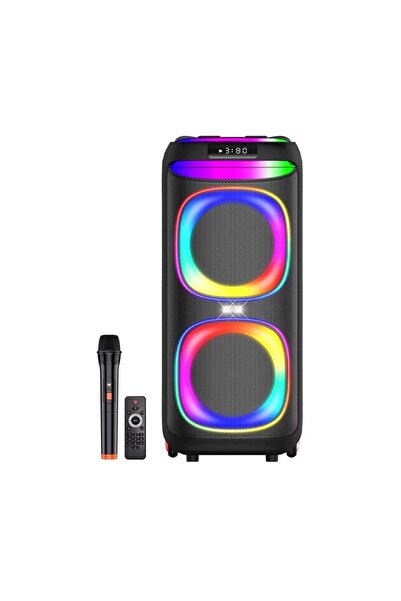 OEM Φορητό ηχείο Bluetooth 2×8” 60W RGB με ασύρματο μικρόφωνο και τηλεχειριστ...