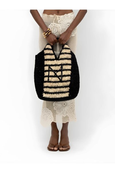 MALLORY THE LABEL Mallory Madagaskar Τσάντα Ψάθινη Ριγέ Φυσικό / Μαύρο