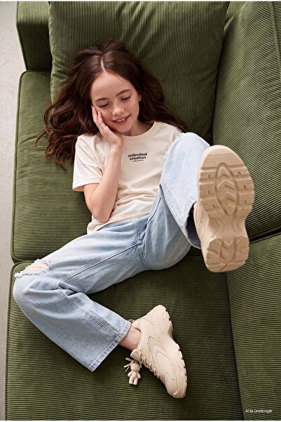 PAULMARK Fata Denim cu picioare late cu detalii rupte