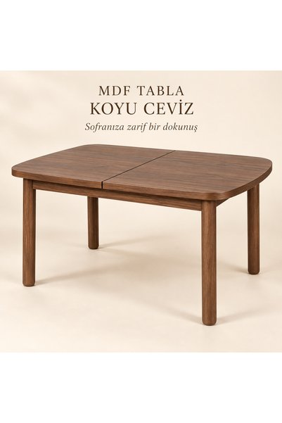 Meser Mobilya ABELYA KOYU CEVİZ AÇILIR YEMEK MASASI MDF TABLALI MODERN DİKDÖR...