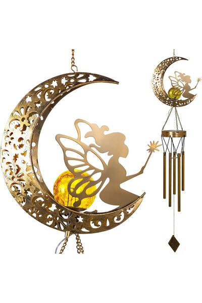 Generic Solar Wind Chimes, Moon Fairy Hanging Outdoor Decor, Sun Crackle Glas...