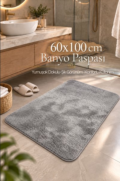 GLOMAR Covoraș de baie gri deschis 100% bumbac bază anti-alunecare moale 60 x...