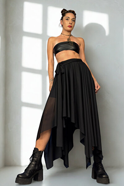 Quincey Black Asymmetric Long Tulle Skirt