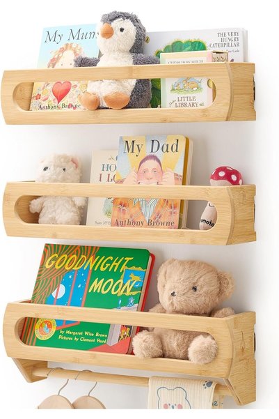 Generic Nursery Floating Shelves (Set of 3), رفوف جدارية Solid Bamboo Wall-Mo...