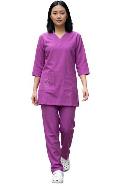ABSHIR Housemaid Uniform/Khadama/Nanny Uniform Set, V-Neck Tunic with 3/4 Sle...