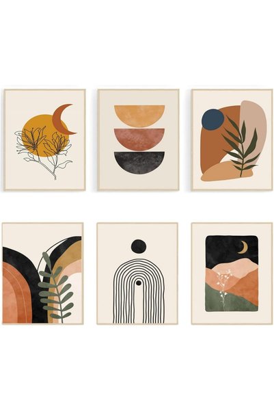 Generic Boho Minimalist Abstract Geometry Wall Art - Mid-Century Modern Canva...
