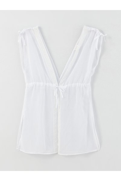 LC Waikiki Lcw Dream White Chiffon Embroidered Women's Beach Dress with Nevav...