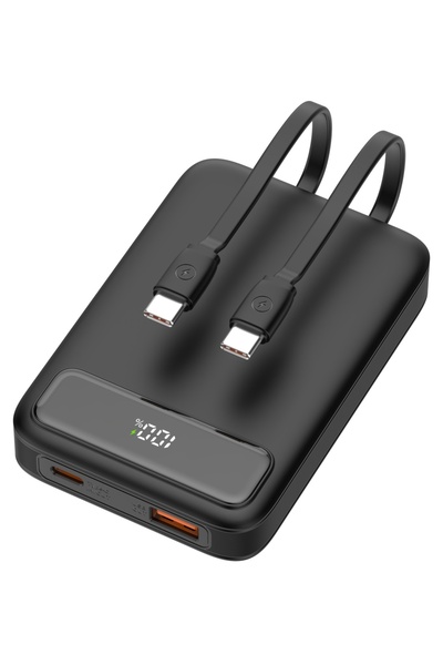OEM Deltaco Power bank 10.000 mAh, 1xUSB-A, 1xUSB-C, 2x ενσωματωμένα καλώδια ...