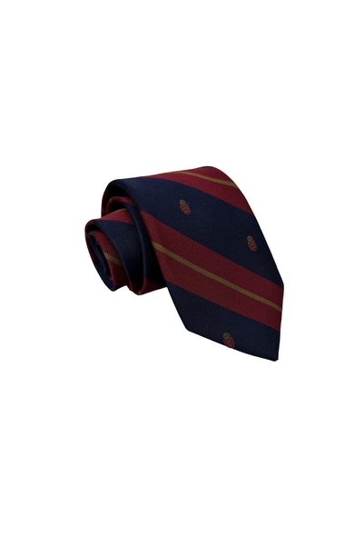 erika Μεταξωτή Γραβάτα Jacquard Club Stripe Navy Μπλε & Μπορντό με Έμβλημα 8 εκ.