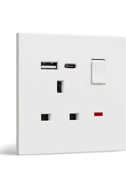 Generic مقبس كهربائي جداري أحادي التبديل، مقبس بريطاني مع منافذ شحن USB C و U...