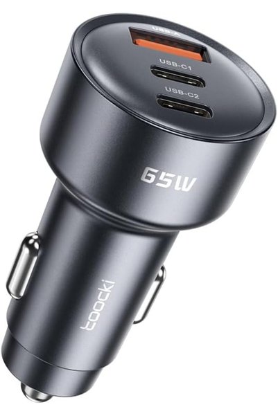 Toocki شاحن سيارة بقوة 65 واط، شحن سريع بثلاثة منافذ (2 USB-C + 1 USB-A)، يشح...