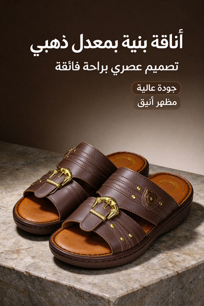 AllMart Arabia صندل جلدي أصلي للجنسين بنعل سميك 5 سم ونعل داخلي للتدليك، مزين...