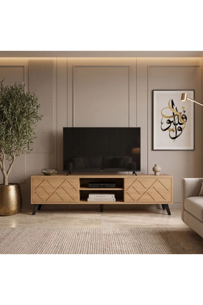 Generic طاولة بلازما بيج بتصميم عصري مودرن ــ بيج خشبي ــ 160×40×45 سم