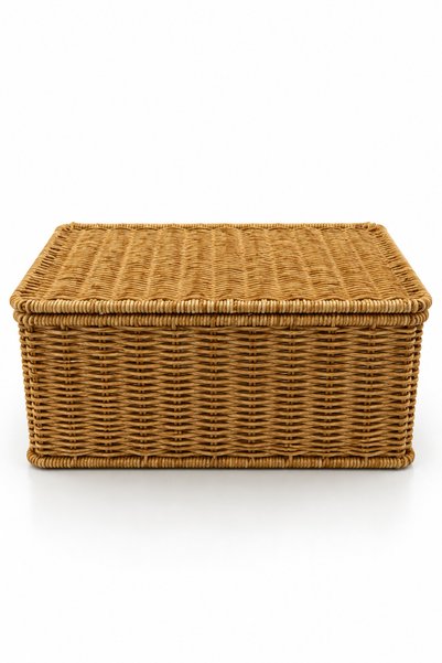 NATUREL DEKOR Rattan Look Rectangular Medium Size Storage Box and Organizer with Handle and Lid 25X35X15 cm - Bohemian