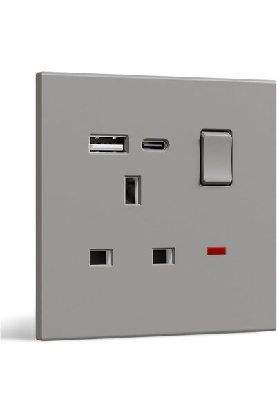 Generic مقبس كهربائي جداري أحادي التبديل، مقبس بريطاني مع منافذ شحن USB C و U...