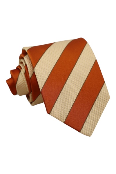 erika Μεταξωτή Γραβάτα Beige/Orange με Ρίγες 8εκ.