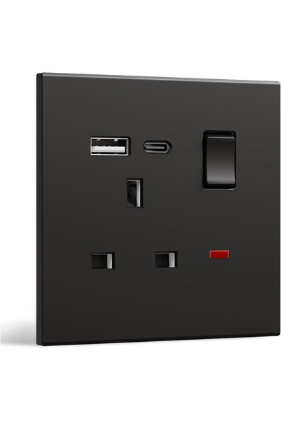 Generic مقبس كهربائي جداري أحادي التبديل، مقبس بريطاني مع منافذ شحن USB C و U...