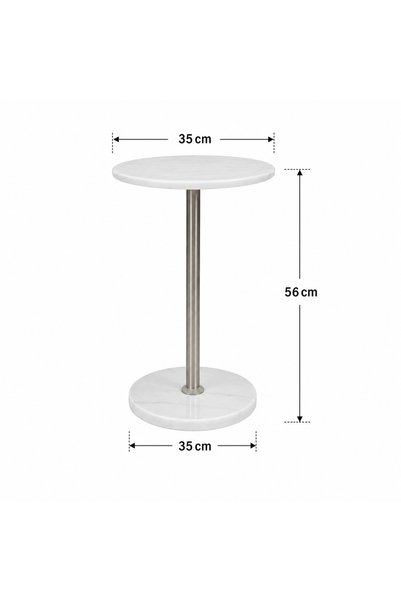 Generic Round Side Service Table with White Marble Top and Silver Column (35X56 cm) – Integrated Luxury and Elegance to Your Living Space