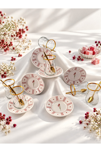 Yiğit Seramik Züccaciye Lavinya Model 6-Person 12-Piece Luxury Tea Set