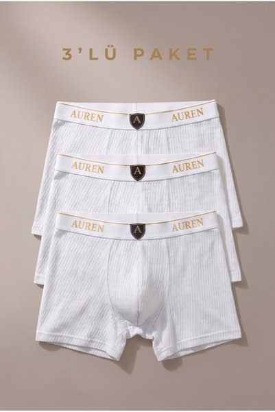 Auren Club Elite 3'lü Paket Beyaz Erkek Boxer — %95 Organik Pamuk,
