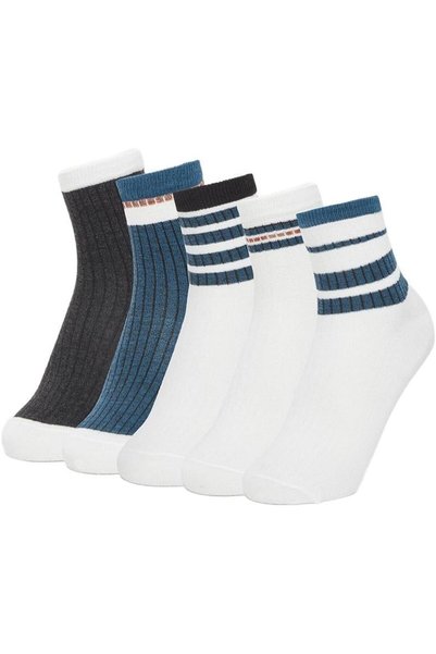 Generic Men Set of 5 - Striped Cuff Crew Socks One Size - Multi 701140592006