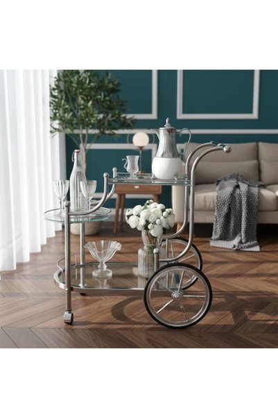 Al Hadaya Mall Elegant Stainless Steel Hospitality Serving Cart_Silver