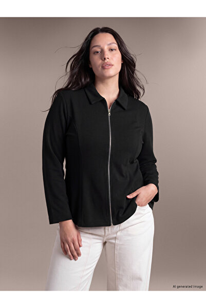 LC Waikiki Lcw Curve Black Plain Short Women's Cardigan with Nevavm Difference