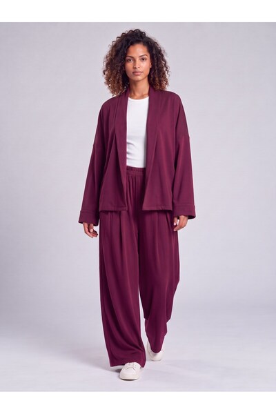 Bold & Young Women's Burgundy Modal Fabric Off-Shoulder Folded Cuff Loose-Fit Jacket