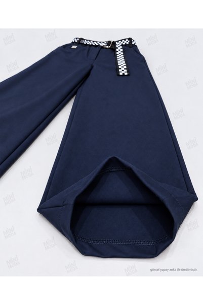Minimoda Kids Kız Çocuk Ekose Kemerli Geniş Paça Pantolon