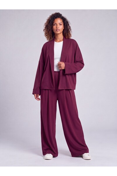 Bold & Young Women's Burgundy Modal Fabric Off-Shoulder Folded Cuff Loose-Fit Jacket